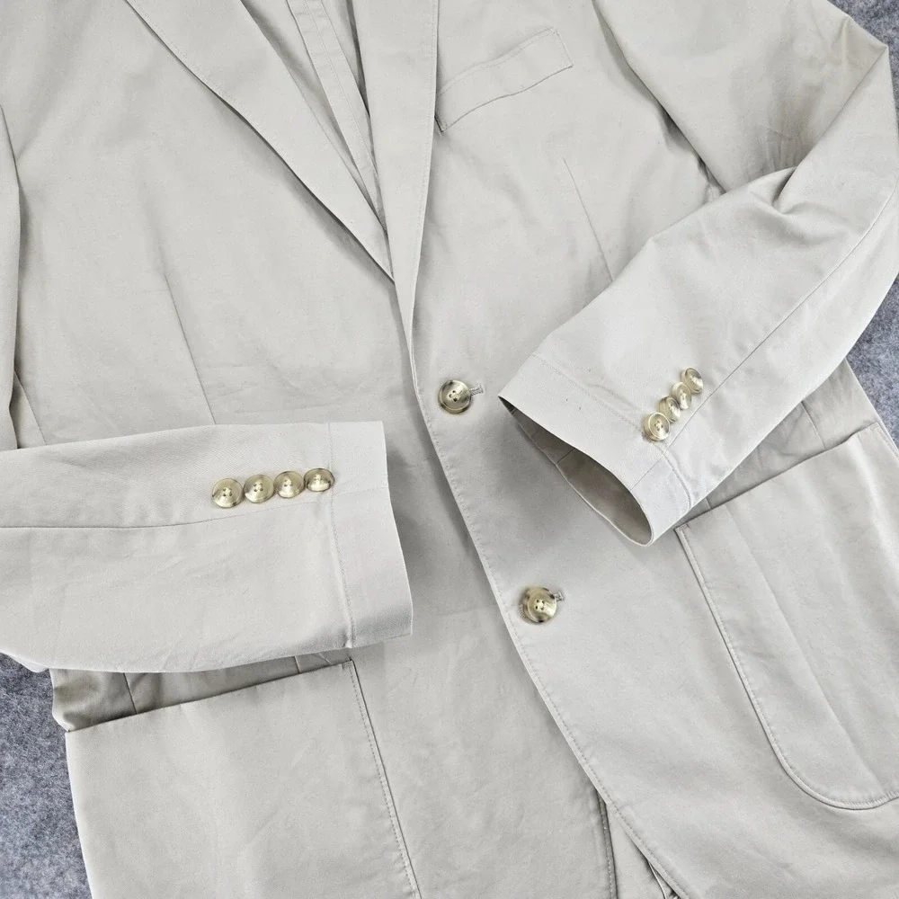 Nordstrom Rack Mens Sport Coat Blazer 42L Trim Fit Beige Cotton Canvas Solid